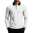 thumbnail image 3 of Josdec Men's Color Block Long Sleeve Top, Turndown Collar Contrast Piping Casual Base Shirt for Daily Layering S‑XXL, 3 of 8