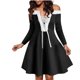 thumbnail image 4 of Vestido de mujer informal de Navidad de color sólido de manga larga con hombros descubiertos a la rodilla para minivestido de fiesta Pompotops  hdfakjf8948, 4 of 5