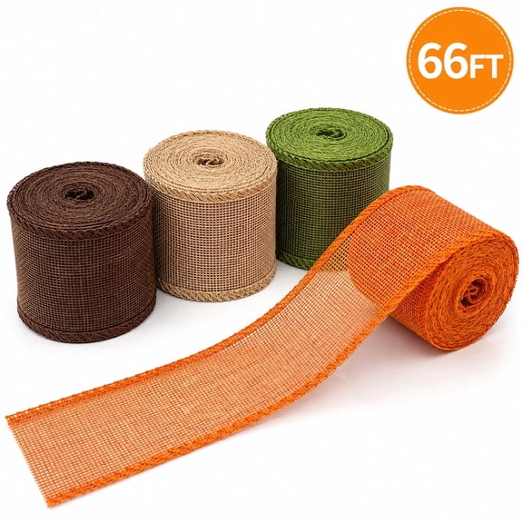 Fall Wired Ribbon Burlap Ribbon Rolls Wrapping Burlap Ribbon Wreath Supplies for Thanksgiving Crafts Decoration Wedding Floral Bows 22 Yard