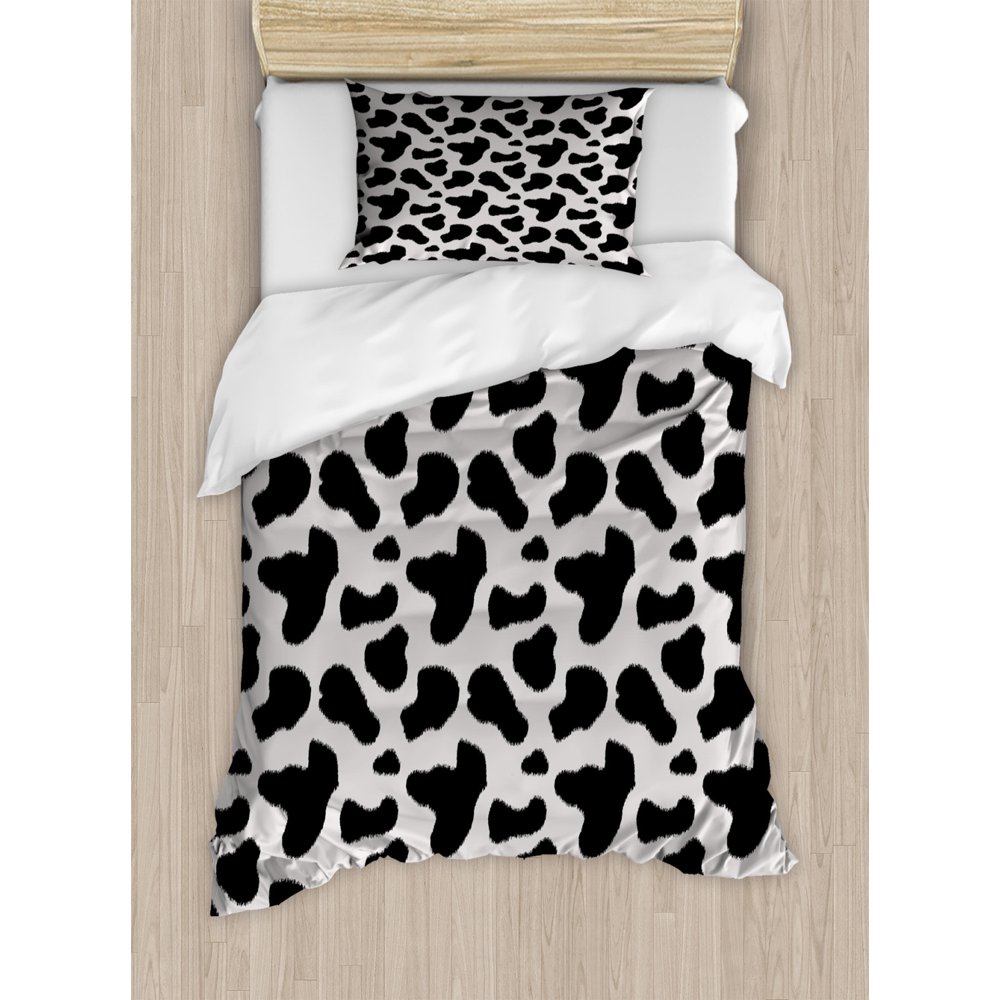 Cow Print Duvet Cover Set, Cow Hide Pattern with Spots Farm Life with