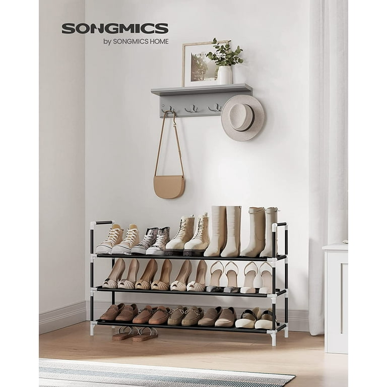 SONGMICS 3-Tier Shoe Rack with Shelves for Closet Entryway Metal Shoe Shelf Compact Shoe Organizer Black 11 x 38.8 x 22.8 Inches