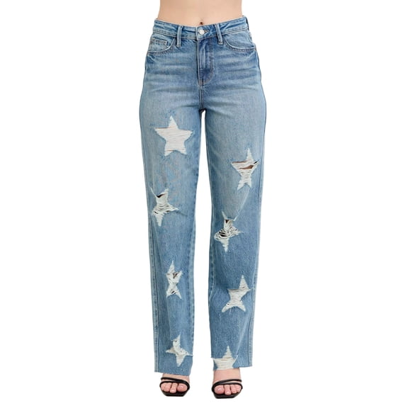 Judy Blue Full Size High Waist Rigid Magic Star Shaped Destroy 90's Straight Jeans Plus Size