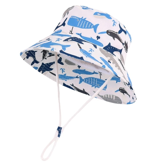 FAWUUDO Kids Bucket Hats UV Protection Thin Breathable Cute Pattern Hat for Toddler Summer Outdoor White