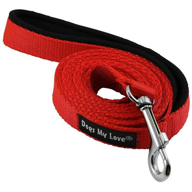 Dogs My Love 6ft Long Neoprene Padded Handle Nylon Leash 4 Sizes Red