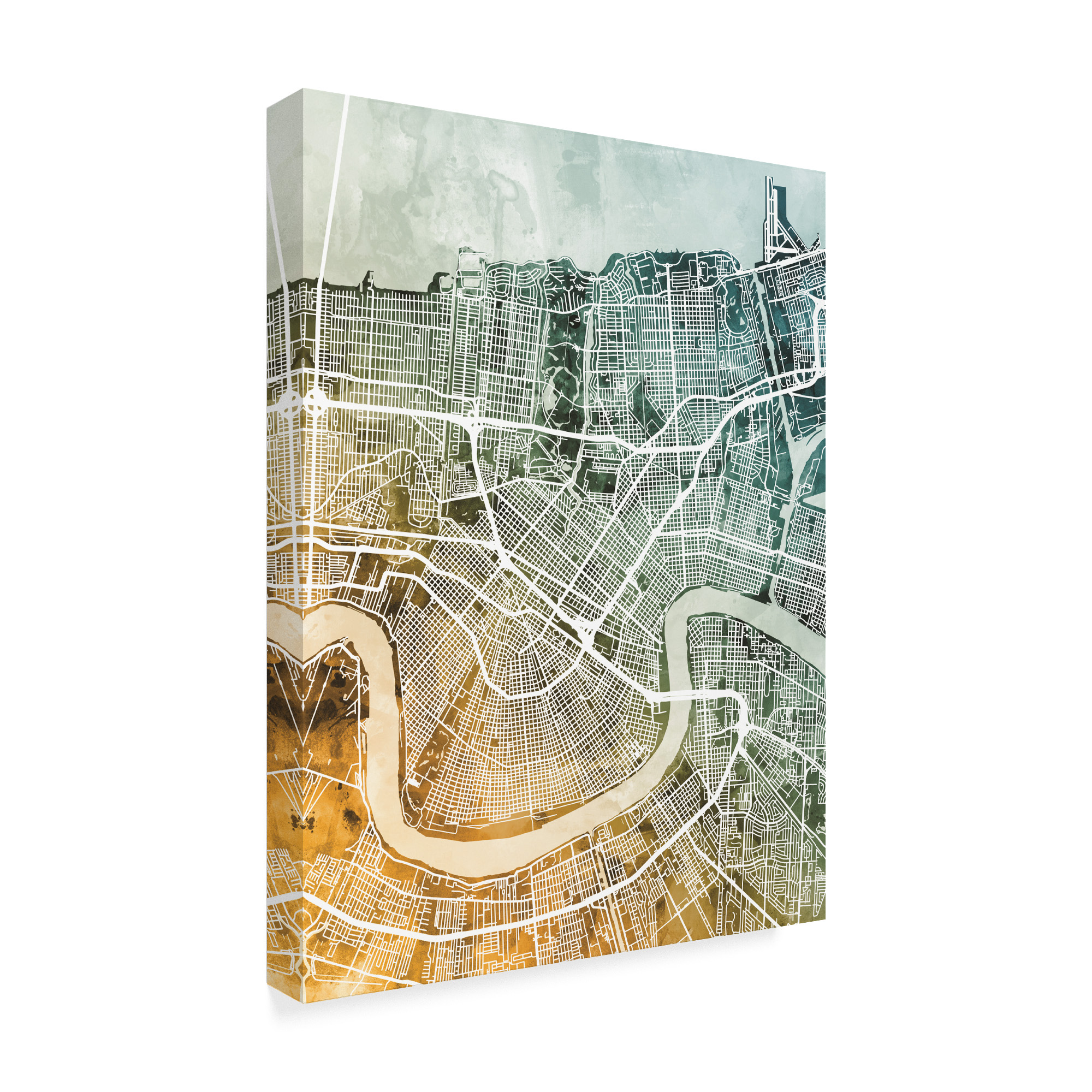 Trademark Fine Art 'New Orleans City Street Map Teal Orange' Canvas Art by Michael Tompsett