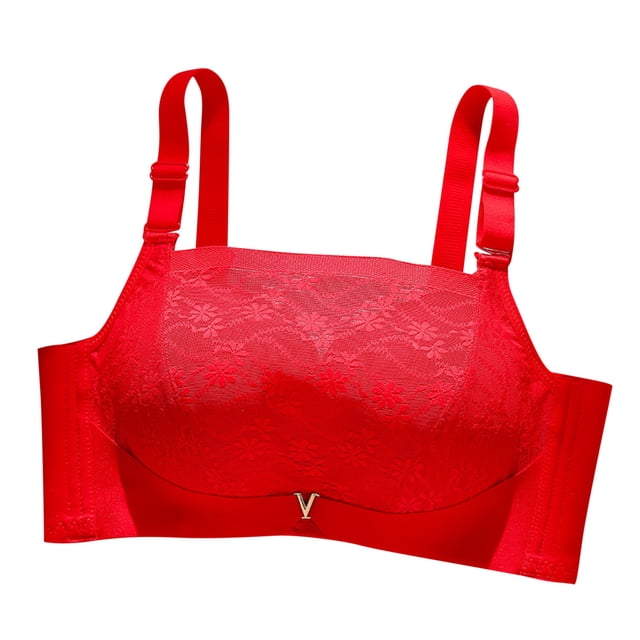 Comfortable Bra Women Padded Bra Feature V-Neck Demi & Balconette Bra Style W-385 Red L