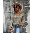 thumbnail image 3 of V Neck Animal Print Shoulder Ruffle Bishop Sleeve Blouse for Women, 3 of 3