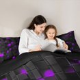 thumbnail image 4 of Homewish Fashion Square Honeycomb Bedding Comforter Set 7pcs for Teen, Neon Gradient Abstract King Bedding Sets, Purple Checkered Reversible Bed Sheets, Microfiber Bedroom Decor, 4 of 7
