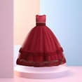thumbnail image 2 of FAOWME Kids Princess Dress Long Mesh Tutu Dress Girl Performance Piano Dress Red 6-7 Years, 2 of 8