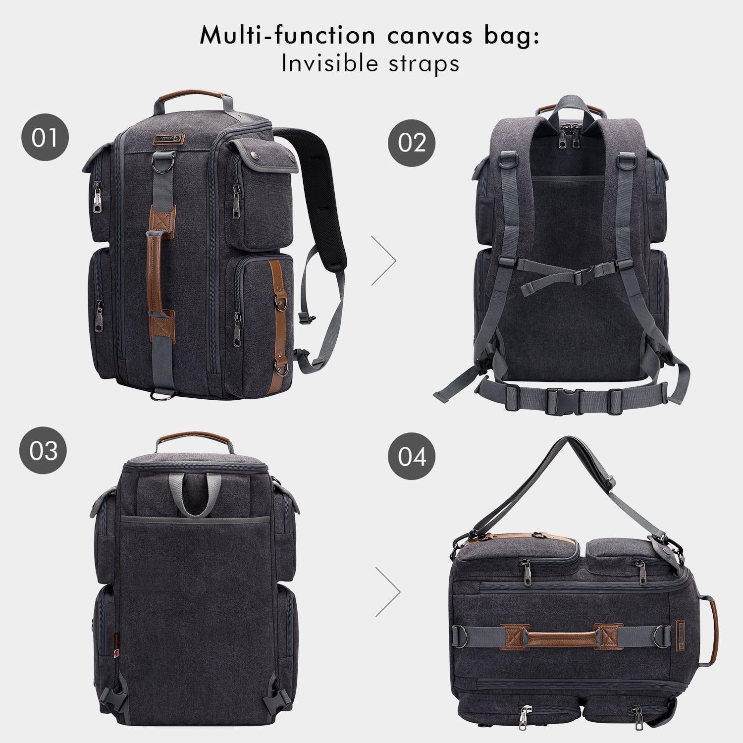 WITZMAN Travel Backpack for Men Carry On Canvas Backpack Luggage Outdoor Duffel Bag (6661 Black)