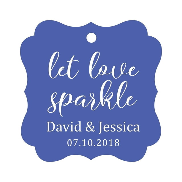 Darling Souvenir Personalized Fancy Frame Paper Tags Wedding Sparklers Let Love Sparkle Custom Hang Tags-Cornflower Blue-50 Tags