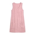 thumbnail image 5 of ClodeEU Women's V Neck Sleeveless T-Shirt Dress,Casual Loose Mini Dress with Pockets Pink,Women's Plus L, 5 of 7