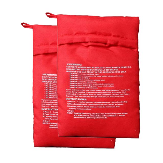 Bolsa de patatas para microondas, bolsa reutilizable para cocinar patatas en microondas exprés, cocina de patatas al horno, patatas perfectas, bolsa roja para hornear de 4 minutos