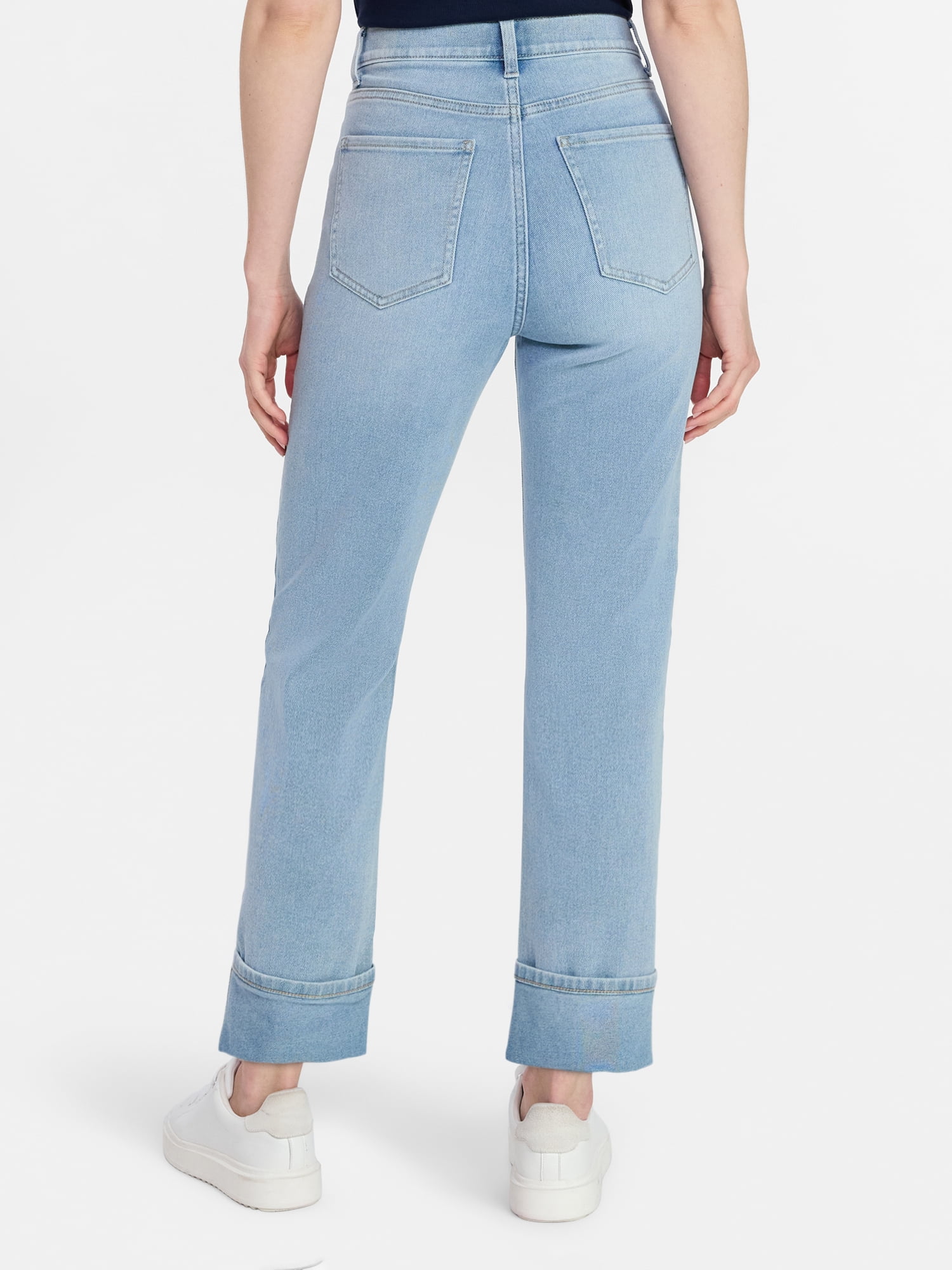 Time and Tru Women's High Rise Straight Leg Cuffed Jeans, 26.5" Inseam, Sizes 0-20