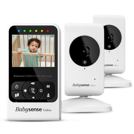 Babysense Video Baby Monitor with Two Cameras, Long Range, Room Temp, Night Vision & Light, Two Way Talk, Lullabies, Model V24R-2CAM