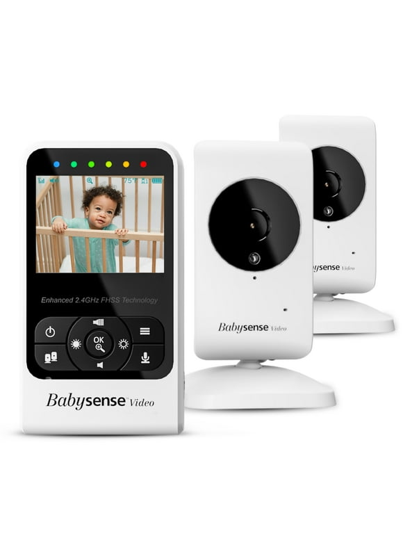 Babysense Video Baby Monitor with Two Cameras, Room Temperature, Night Vision & Built-In Night Light, Two Way Talk, Lullabies, White Noise, Model V24R-2CAM