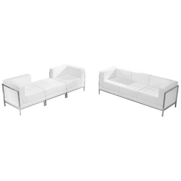 Flash Furniture Imagination 4-Piece Leather Reception Sofa Set in White