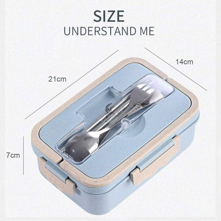 Wheat Straw Microwavable Lunch Box with Stainless Steel Utensils 1000ml Blue