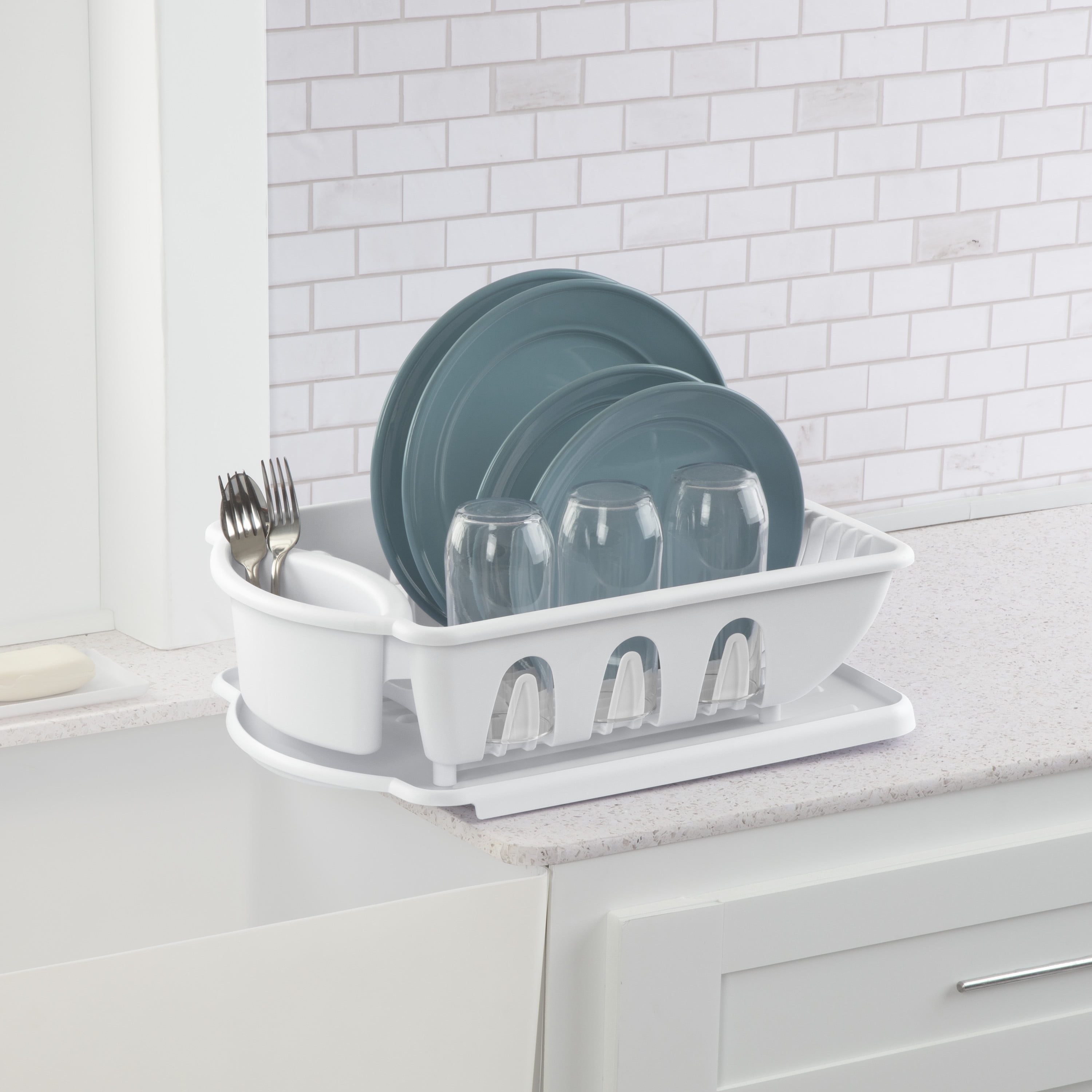 BEAUTY DEPOT STERILITE 2-Piece Large Sink Set Dish Rack Drainer, White (18  L X 13 3/4 W X 5 1/2 H), 3/4 L X 3/4 W X