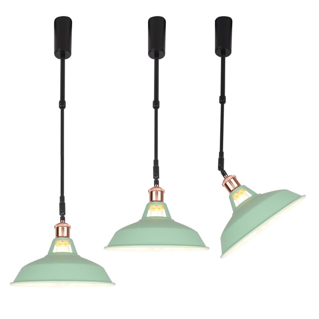 FSLiving Adjustable Height Track Pendnat Light J-Type Macaron Retractable Track Spotlight with Telescoping Rod Adjustable Gimbaled Lamp-Post Juno Track DIY Instant On Cover Lamp, Green - 3 Lights