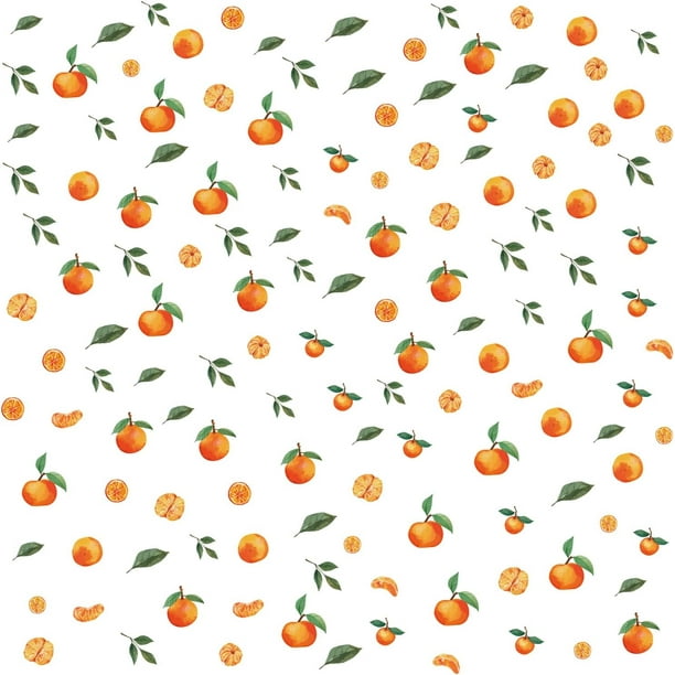 Pegatina de pared de mandarina naranja, pegatinas de pared de cosecha de otoño, hojas de naranja, arte de pared extraíble, papel tapiz autoadhesivo