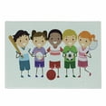 thumbnail image 1 of Sports Cutting Board, Team Playing Football Baseball Tennis Little Athletes Game Cartoon, Decorative Tempered Glass Cutting and Serving Board, Small Size, Multicolor, by Ambesonne, 1 of 1