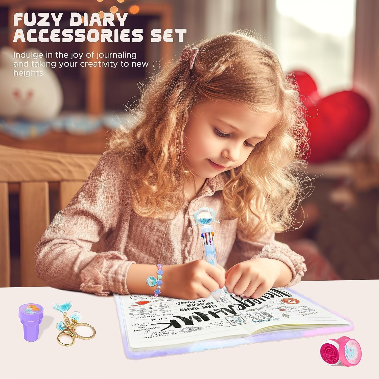 JYPS Mermaid Diary with Lock and Keys,Tie-Dye Fuzzy Journal with 160 Lined Pages,Fluffy Secret Notebook for Writing and Drawing,Purple