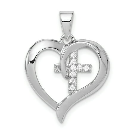 - 925 Sterling Silver Heart Cubic Zirconia Cz Cross Religious Pendant Charm Necklace Gifts For Women For Her