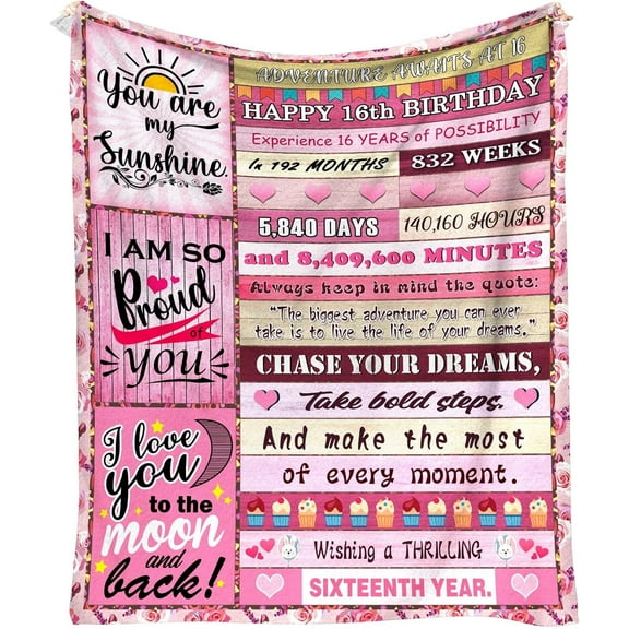 LHSHID Sweet 16 Gifts for Girls 16 Year Old Blanket for Birthday 16th Birthday Gifts for Girls Sweetn Gifts for Girls Sweet 16 Birthday Decorations (Sweet 16 Blanket ) 40x50in