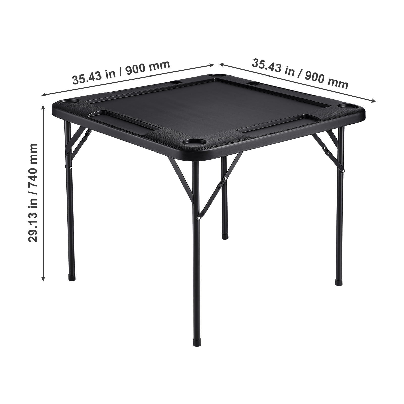 VEVOR Mahjong Table, Square 4 Player Folding Card Table with 4 Cup Holders & 4 Chip Trays, Portable Domino Game Table with 1 Set of Dominoes for Mahjong Poke Puzzles, 35.4 x 35.4-inch, Black