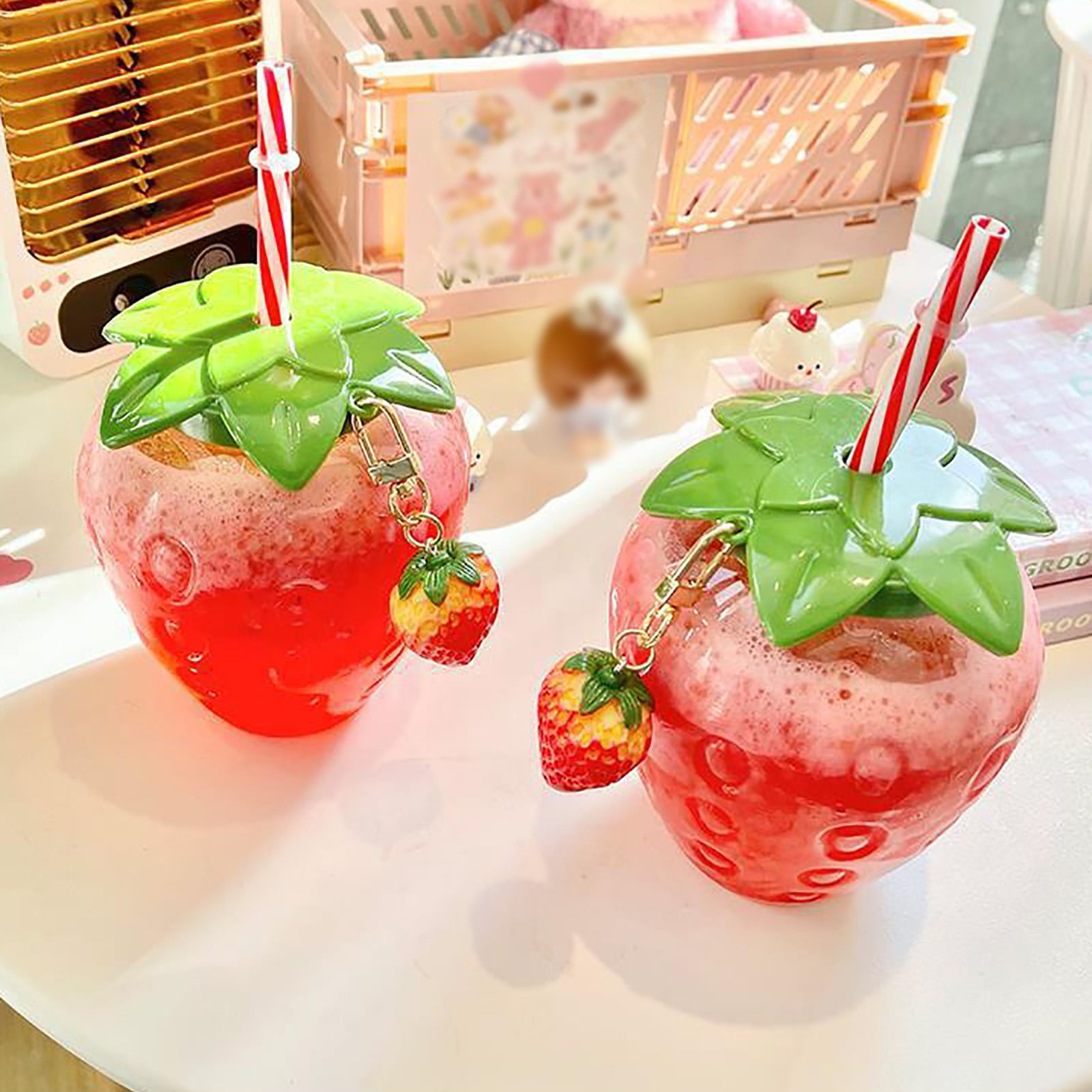 Creative Strawberry Cute Glass Cup With Straw Transparent Water
