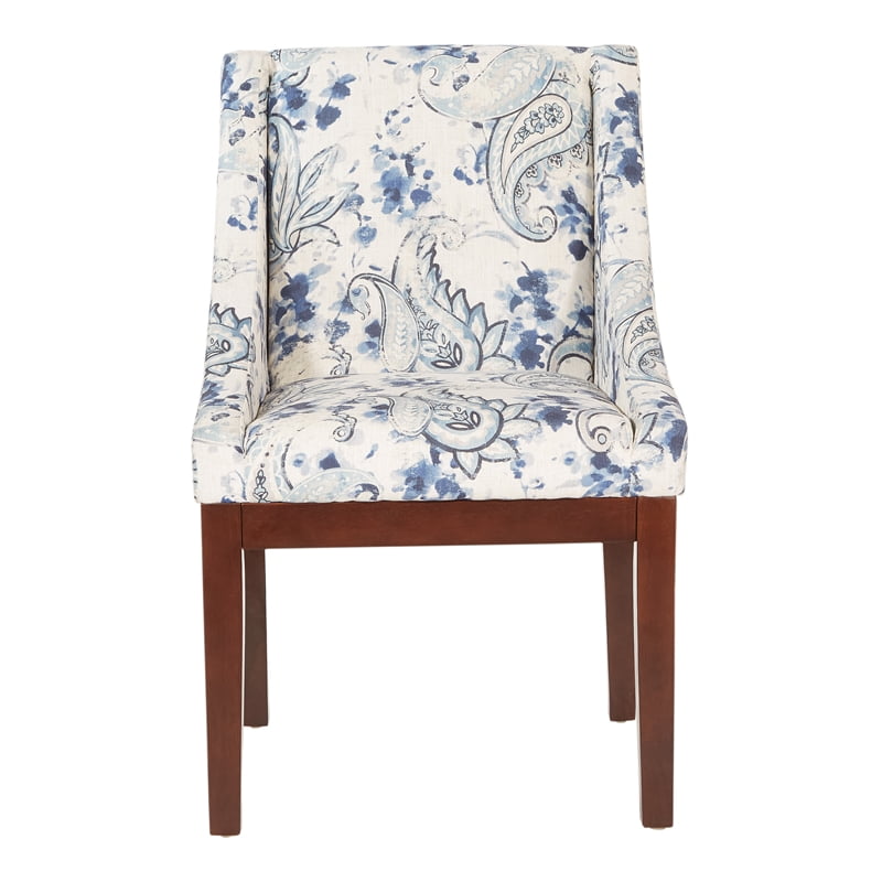 OSP Home Furnishings Monarch Dining Chair, Paisley Blue and Medium Espresso