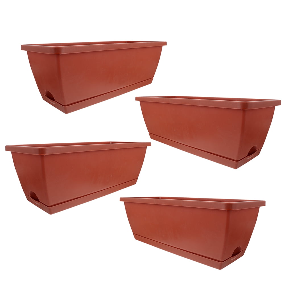 WHAMVOX  4 Sets Rectangular Planting Trough Planters Large Garden Flower Pots Red