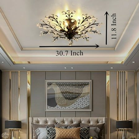 Miumaeov Crystal Chandelier Ceiling Light Metal Branches Pendant Lamp Fixture Home Office