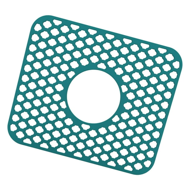 Alfombrilla de silicona para fregadero, escurridor de platos, rejilla protectora con desagüe central para cocina Verde