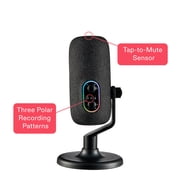 onn USB Tri-Pattern Microphone with Volume/Mute Controls and 3.5mm Headphone Jack, Black