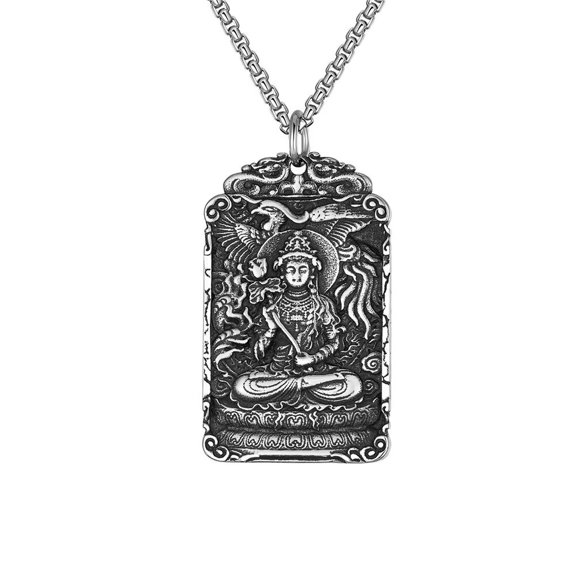 HIJONES Men's Stainless Steel Buddha Square Pendant Necklace Bodhisattva Jewelry Mahasiddhi Buddha