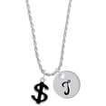 thumbnail image 1 of Delight Jewelry Silvertone Black Dollar Sign Silvertone Script Initial Disc - T - Charm Necklace, 20"+3", 1 of 4