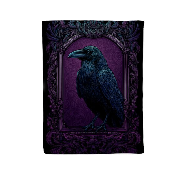 Raven in Ornate Frame Flannel Throw Blanket - Ultra Soft & Cozy All-Season Couch Blanket, Bedspread, Travel Wrap - Gift-Ready Luxury for Home, Office & Outdoor