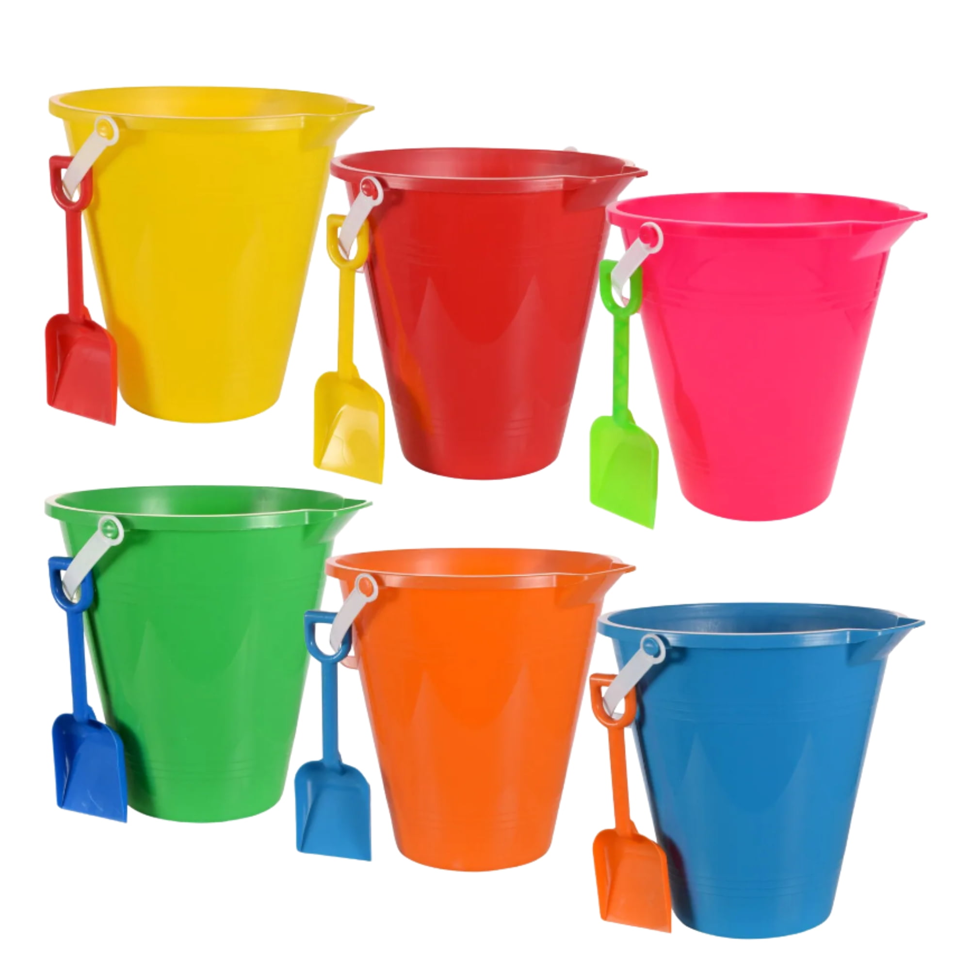 Brightly-Colored Plastic Beach Pails with Shovels 9in for Kids Sand ...