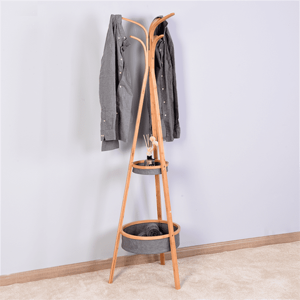 Skyland Wood Coat Rack Natural Bamboo Hanger With Storage Space For Bedroom Living Room Com Skyland Wood Coat Rack Natural Bamboo, Bamboo Coat Rack With Shelf Life