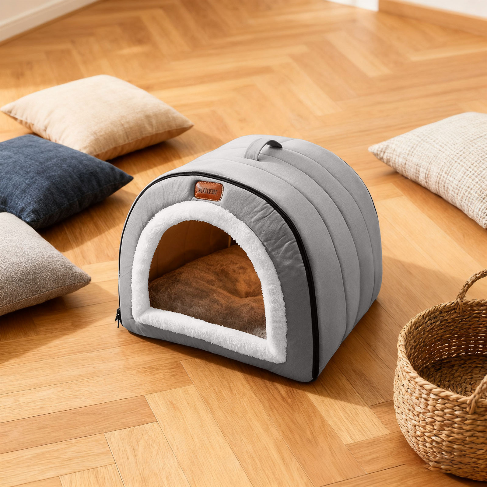 Warm Deep Sleeping Orthopedic Cat Bed Enclosed Indoor Tent with Removable Washable Cushion for All Seasons
