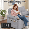 thumbnail image 5 of 58" Pull Out Sofa Bed, Convertible Loveseat Sleeper Couch, Teddy Fabric Couch Bed with Adjustable Backrest, USB Port, Cup Holders & Side Pocket, Small Space Sleeper Sofa for Apartment, Light Grey, 5 of 7