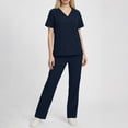 thumbnail image 2 of Feancey 2 Piece Scrub Sets for Women Ruched V Neck Short Sleeve Scrubs Nurse Stretchy Working Uniforms Casual Summer Outfits with Pockets Navy XL, 2 of 10