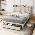 thumbnail image 1 of Garvee Full Size Upholstered Bed Frame with Storage Headboard & Drawers, Charging Station, Noise-Free, Easy Assembly, No Box Spring Needed, Beige, 1 of 7