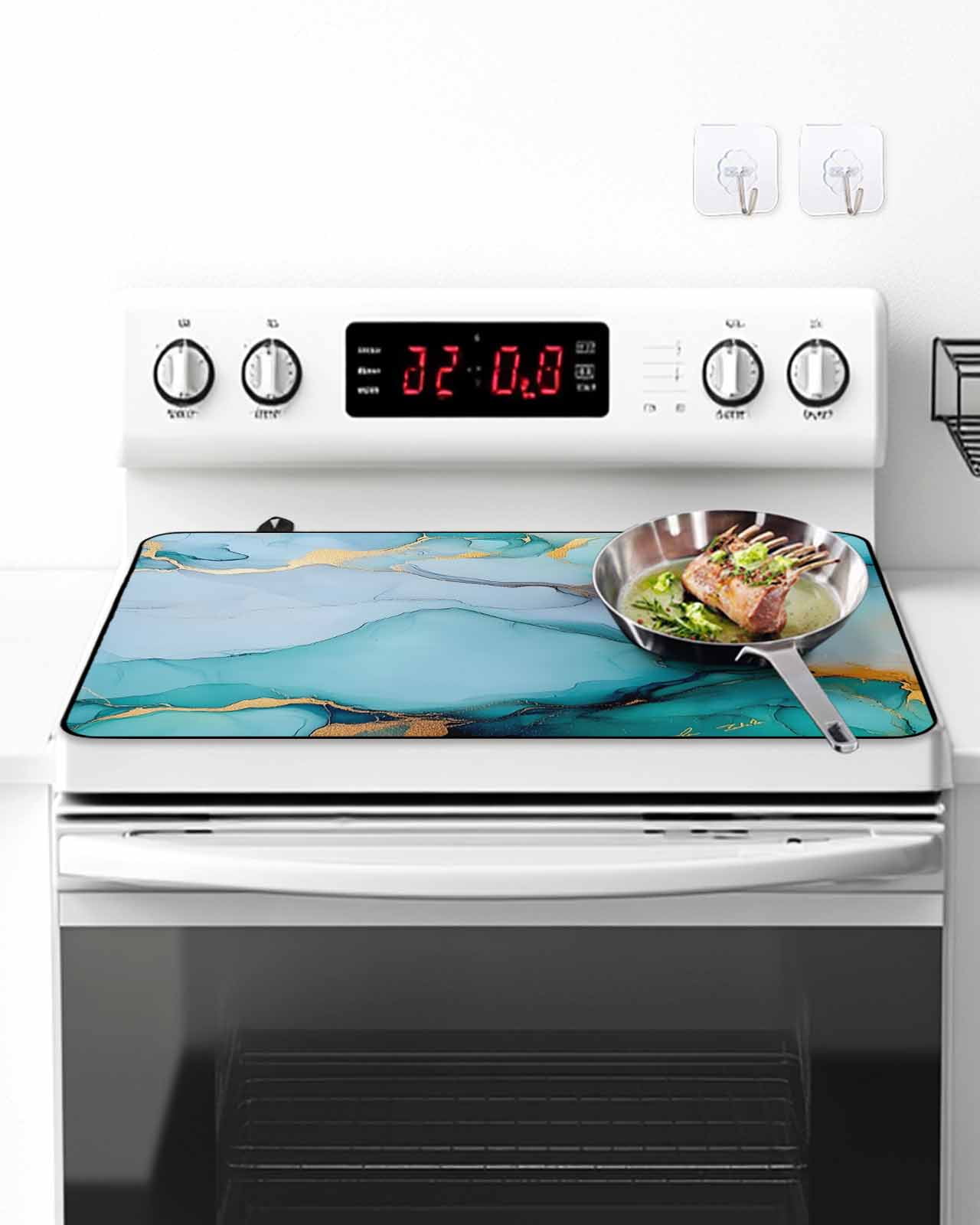 Stove Top Covers for Electric Stove, Turquoise Marble Glass Stovetop Cover Protector, Abstract Green Modern Luxury Cracks Induction Cooktop Protector Oven Mat for Kitchen Countertop 24"x21"