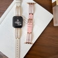 thumbnail image 3 of PU Leather Band for Apple Watch Band 42/44/45/46/49mm, Diamond Design Slim Dressy Watch Strap with Adjustable Metal Buckle for iWatch Series 10 9 SE 8 7 6 5 4 3 2 1 Ultra Women Girls, Ricewhite, 3 of 8