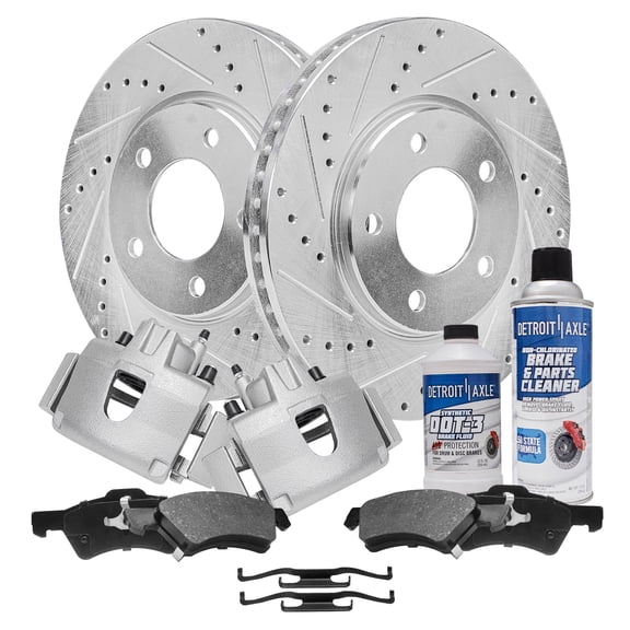 Detroit Axle - Front Brake Kit for 2001-2007 Dodge Grand Caravan Chrysler Town & Country, Drilled Slotted Brake Rotors Ceramic Brake Pads Brake Calipers 2002 2004 2005 2006