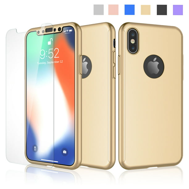 risiko Cater udmelding iPhone X Case, iPhone X Case Cover, Njjex 360 Degree Full Protective Slim  Hrad Case with Tempered Glass Screen Protector For Apple iPhone X -Gold -  Walmart.com