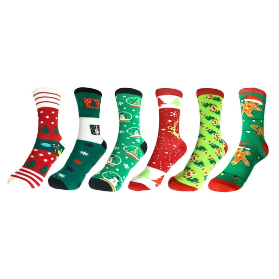 6 Pack of Lena Kaye Fun Holiday Crew Socks Pack - Winter Wonderland